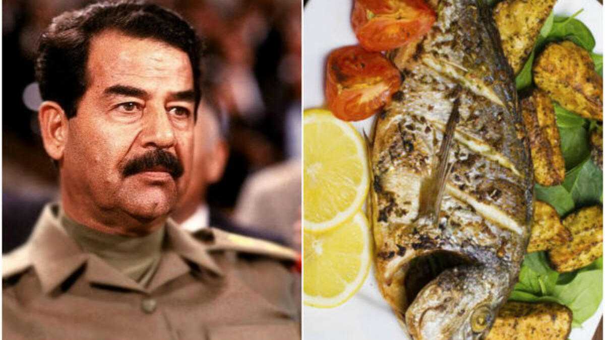 كان الرئيس العراقي الراحل صدام حسين من محبي وجبات السمك، وكان يتناولها في أي وقت في اليوم، خاصة عندما يكون السمك طازجًا، كما كان يحب الزيتون.