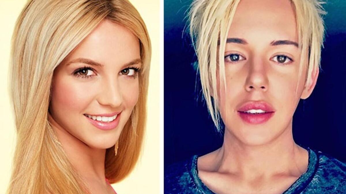 بريان راي Bryan Ray الشاب المهووس بنجمة البوب الأمريكية بريتني سبيرز Britney Spears أنفق 80 ألف دولار وخضع لـ90 عملية تجميلية من أجل أن يصبح نسخة مطابقة تشبهها تماماً.