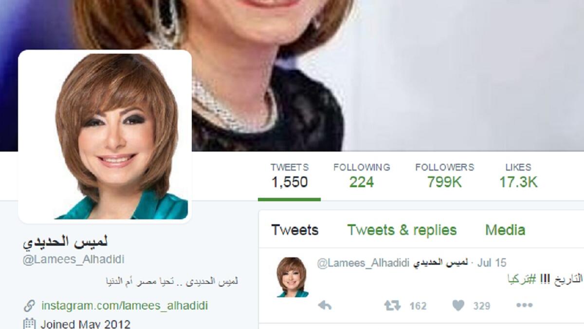 غردت الاعلامية المصرية لميس الحديدي على الانقلاب الفاشل الذي حدث في تركيا حيث قالت "جماعة الاخوان الإرهابية الى مزبلة التاريخ #تركيا"