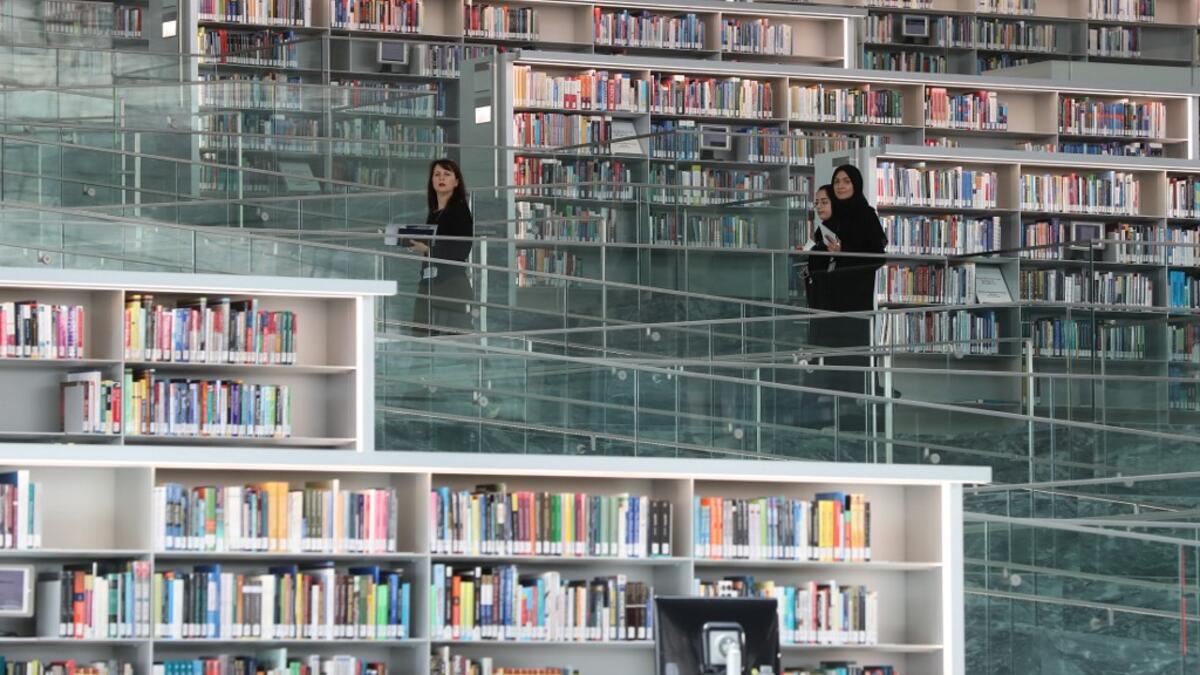 This picture shows a view of the interior of the Qatar National Library in the capital Doha.  KARIM JAAFAR / AFP