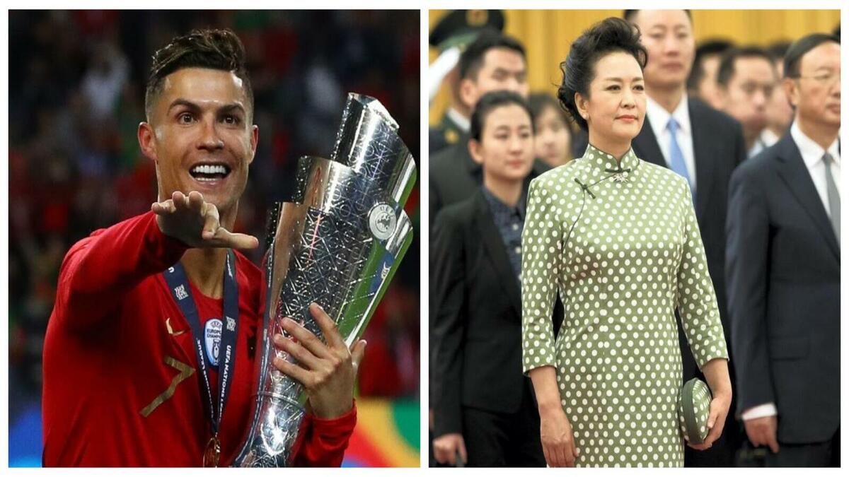 (المركز السابع) قائمة الرجال: اللاعب البرتغالي كريستيانو رونالدو / قائمة النساء: زوجة الرئيس الصيني بينج ليوان.