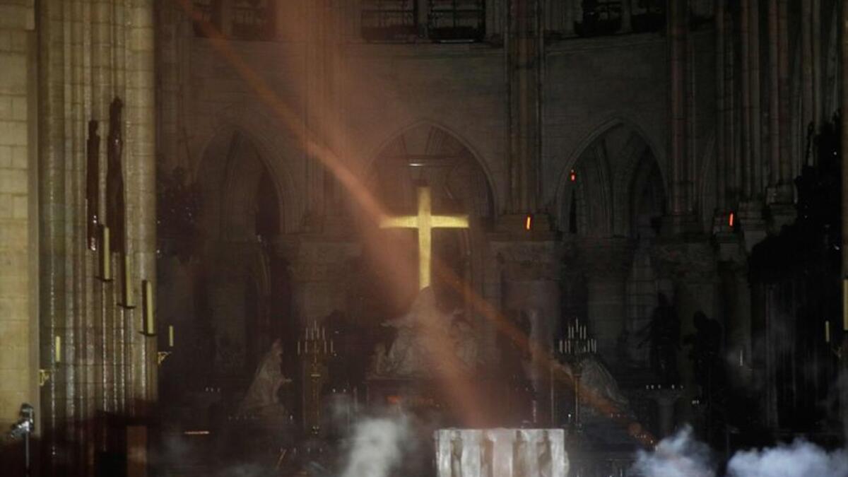 First images from inside Notre Dame cathedral as the devastating fire continues to burn.  (Twitter)