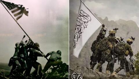 Taliban Fighters Mock US Iconic Iwo Jima Flag-raising Photo