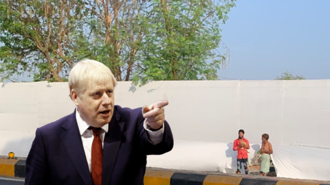 India Covers Gujarat’s Slums in White Cloth During Boris Johnson’s Visit