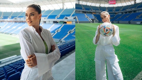 Fahriye Evcen Scores The First Goal at The 2022 World Cup Stadium in Qatar 
