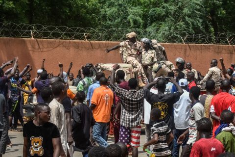 Police units deployed to the French embassy perimeter in Niger