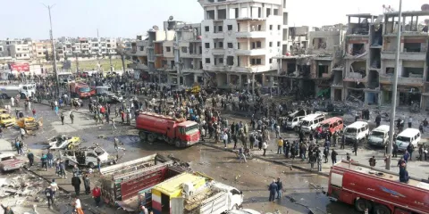 Death toll soars over 100 in Homs drone attack