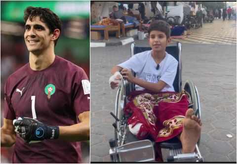 ياسين بونو يحقق أمنية طفل فلسطيني بُترت قدمه في حرب غزة