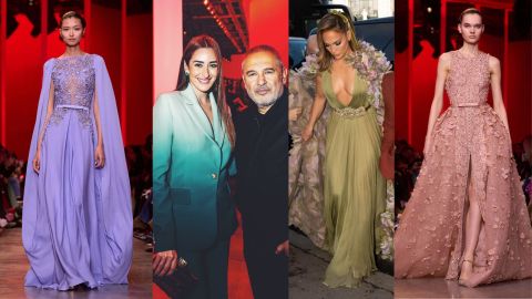 جينيفر لوبيز وأمينة خليل في الصف الأول خلال عرض إيلي صعب للأزياء الراقية لصيف 2024