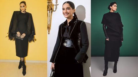 نجمة بوليوود الأكثر أناقة.. أجمل تنسيقات الفنانة سونام كابور الشتوية باللون الأسود