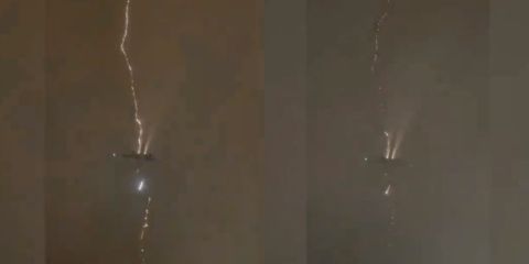 Shocking video showing plane struck by lightning during takeoff