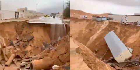 Video: Massive landslide due to heavy rains and floods in the UAE