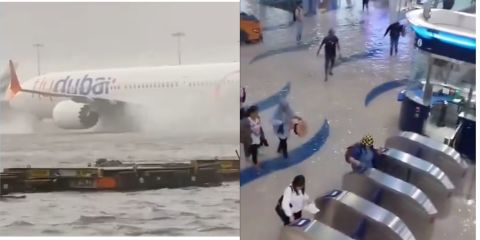 Video: Plane lands amidst massive floods at Dubai Airport