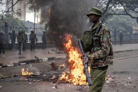 Fire erupts in the Kenyan parliament compound, several protestor killed