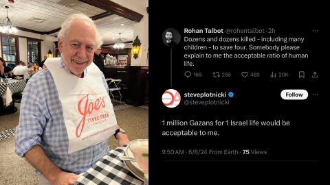 Zionist food critic on Gaza: 1 million Gazans for 1 Israeli life would be acceptable to me