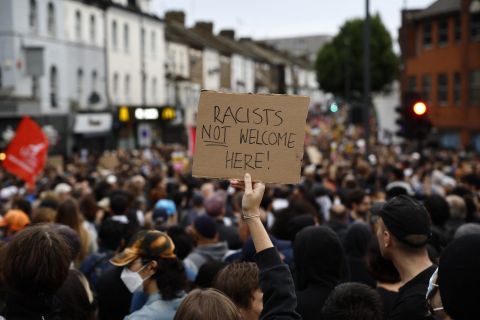 Anti-racism protesters gather in London to condemn recent riots