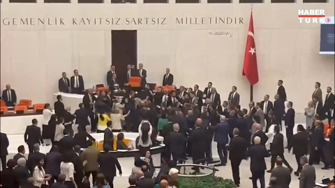 Watch: Fistfight at Turkish parliament's Can Atalay session