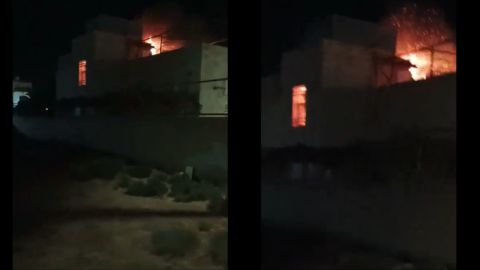 Video: House in Jordan catches fire after falling debris from Iranian missile