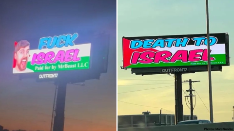 Paid for by MrBeast: Chicago billboards hacked with anti-Israel posters!