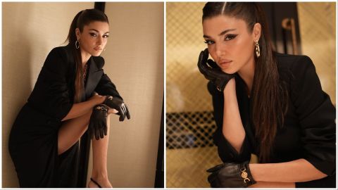 Hande Erçel looks abnormal in hot black dress at Woman of the Year 2024