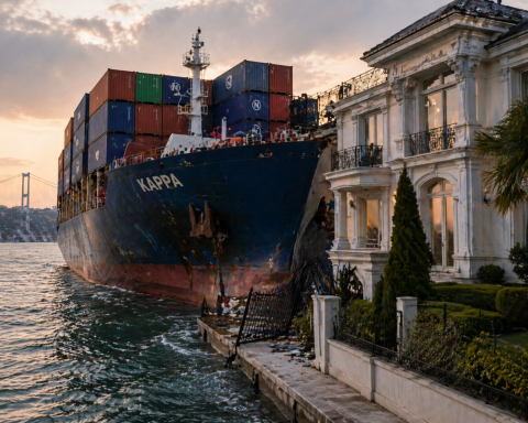 فيديو: سفينة عملاقة تجنح نحو منزل على البوسفور