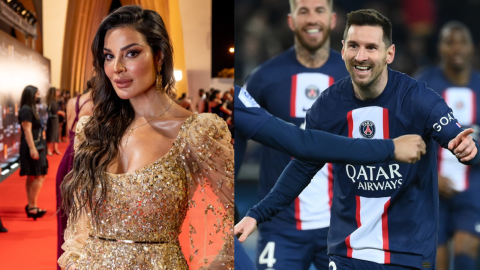 Nadine Nassib Njeim receives a gift from Messi